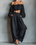 Tess™ | Conjunto con hombros al aire y pantalones anchos