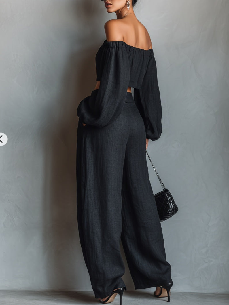 Tess™ | Conjunto con hombros al aire y pantalones anchos