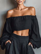 Tess™ | Conjunto con hombros al aire y pantalones anchos