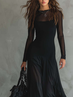 Vestido largo de tul negro de corte holgado
