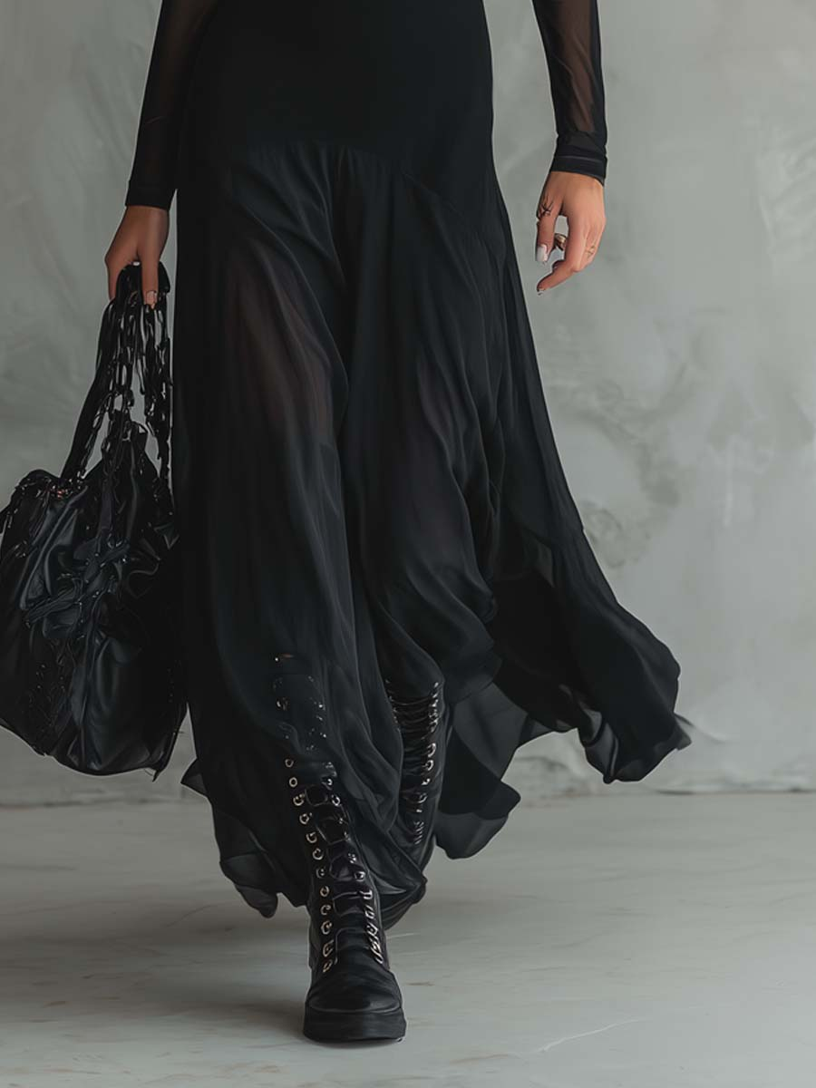 Vestido largo de tul negro de corte holgado
