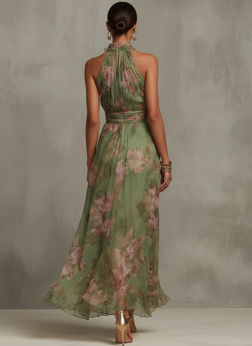 Livia | Vestido largo floral con escote halter