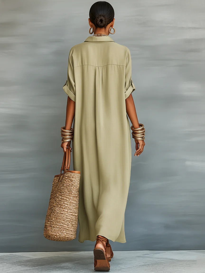 Manelle™ | Vestido largo verde oliva con un diseño minimalista