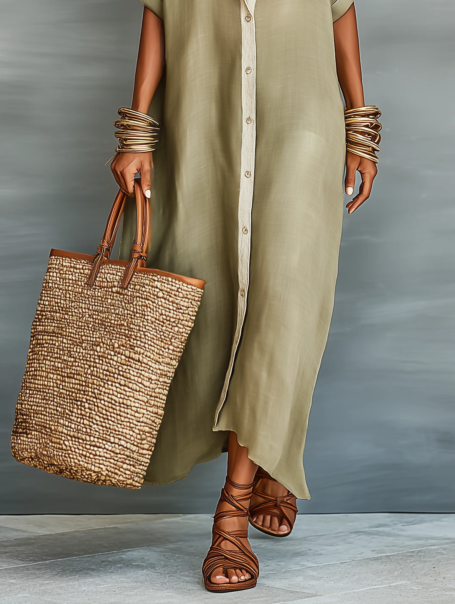 Manelle™ | Vestido largo verde oliva con un diseño minimalista