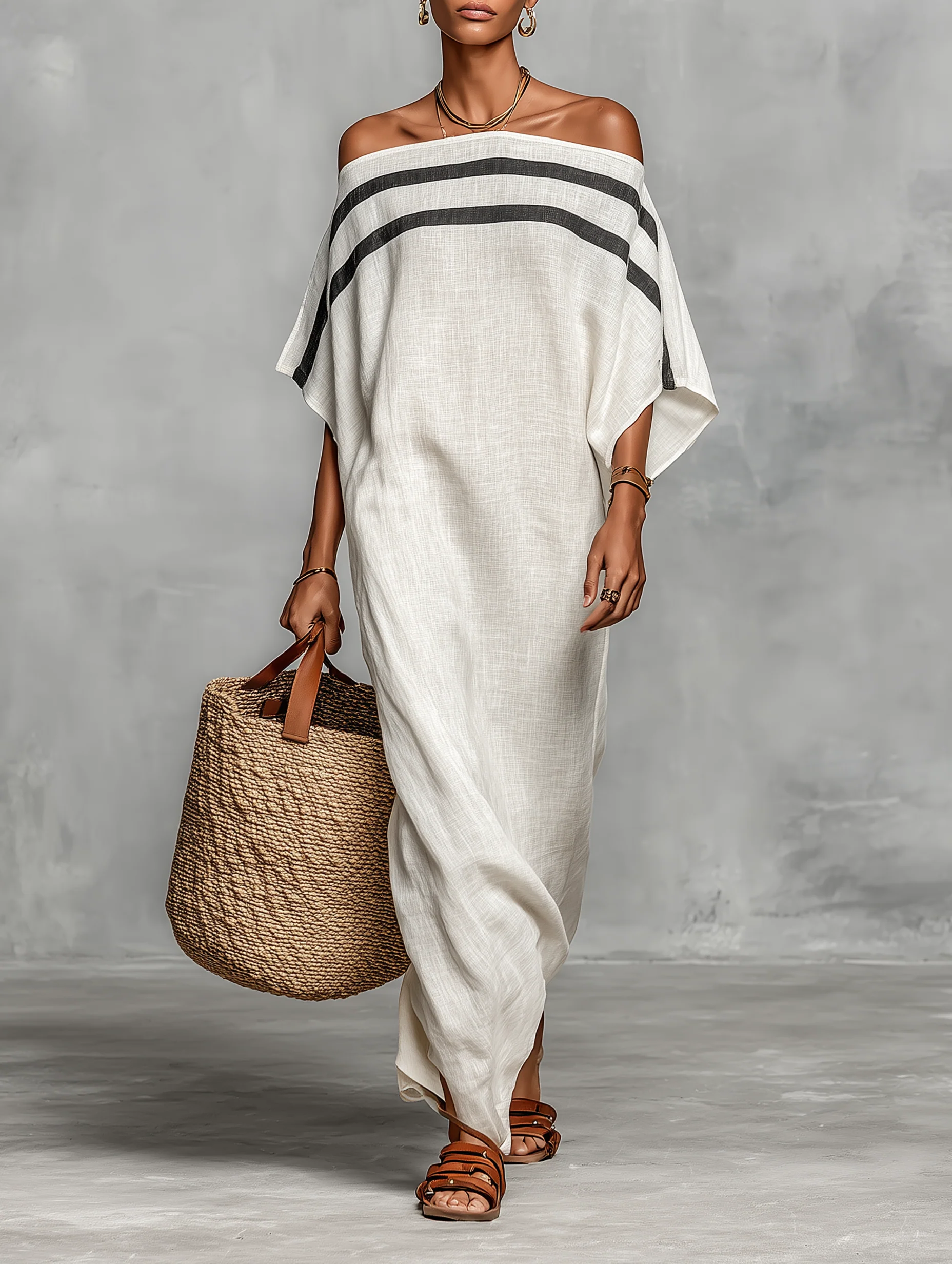 Aveline™ | Vestido largo con hombros al descubierto y mangas murciélago