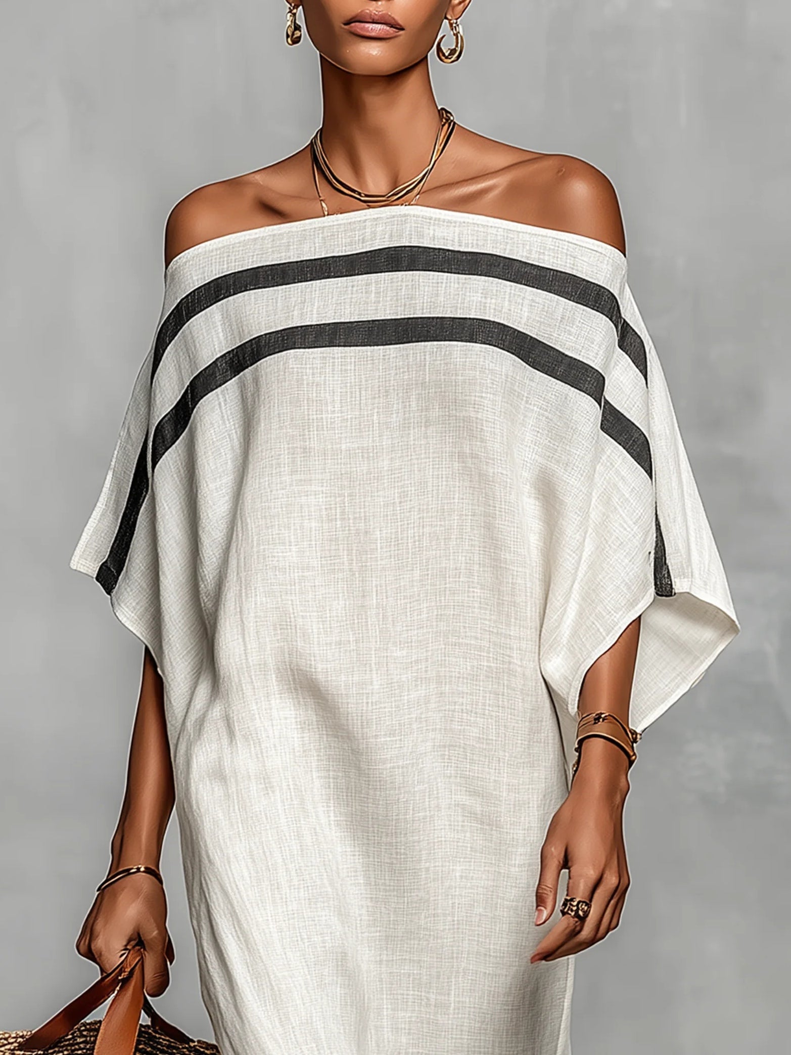 Aveline™ | Vestido largo con hombros al descubierto y mangas murciélago