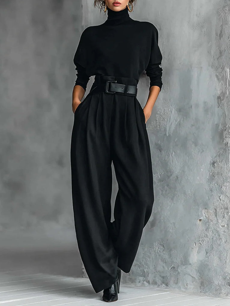 Lisa™ | Conjunto de dos piezas en negro con cinturón