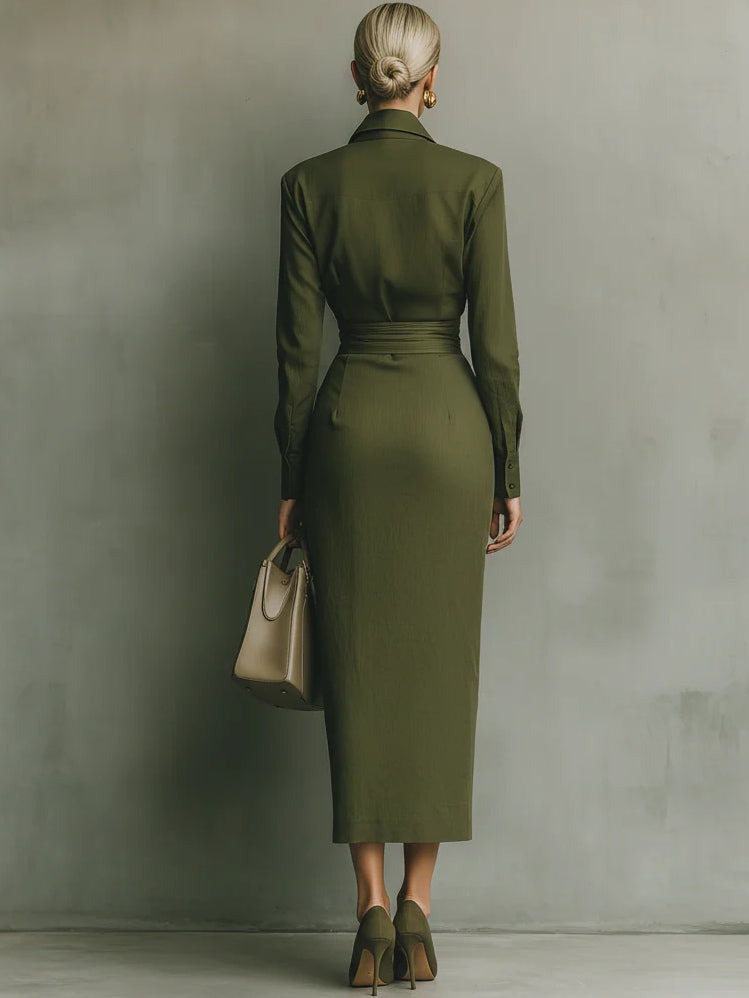 Noëlle™ | Vestido largo en verde militar