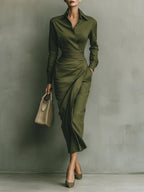 Noëlle™ | Vestido largo en verde militar