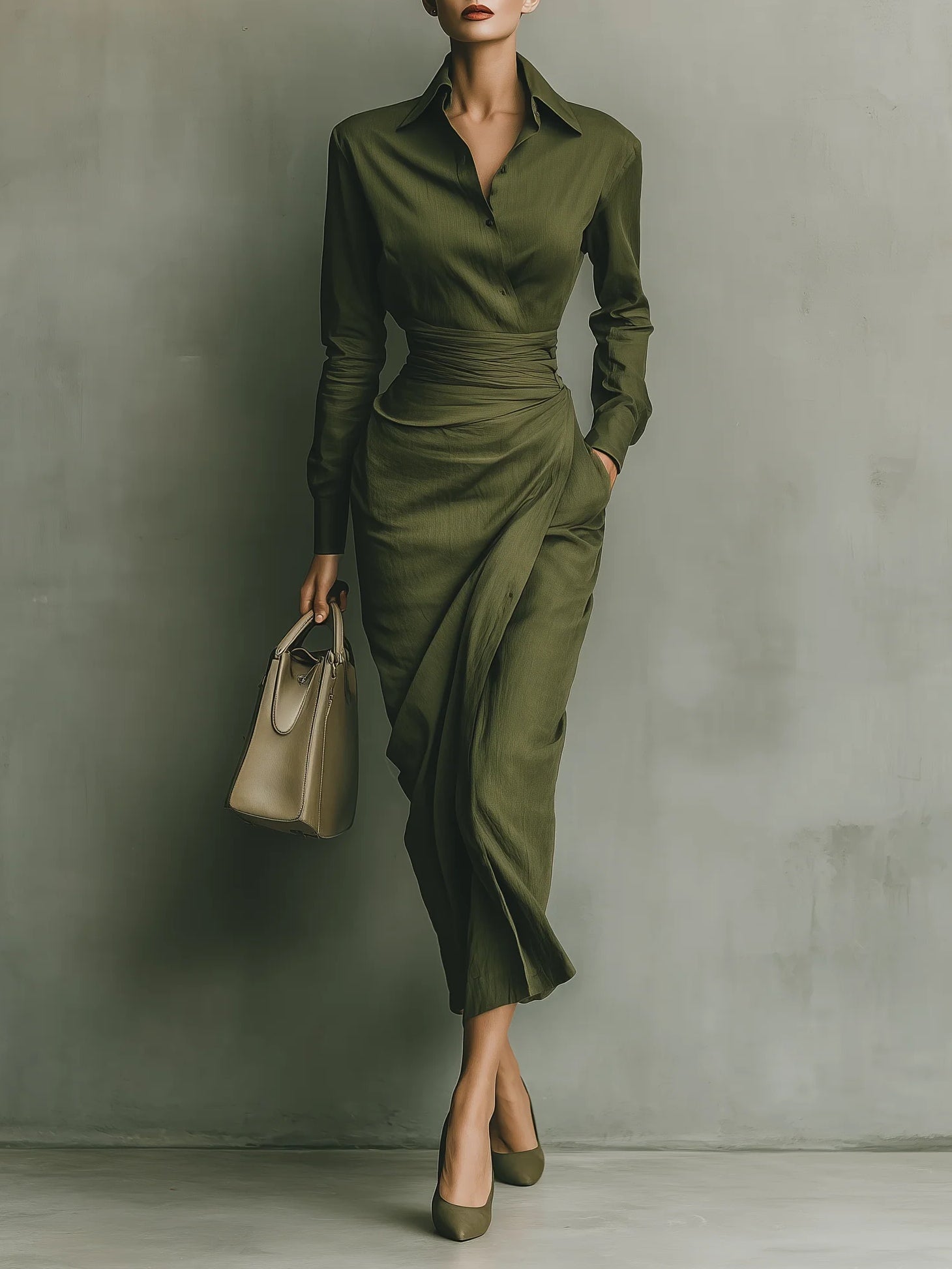 Noëlle™ | Vestido largo en verde militar