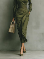 Noëlle™ | Vestido largo en verde militar