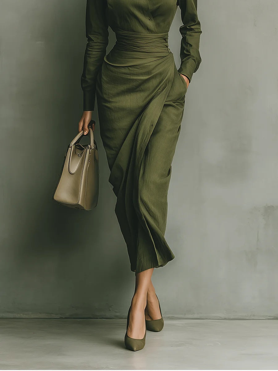 Noëlle™ | Vestido largo en verde militar