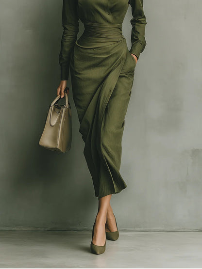 Noëlle™ | Vestido largo en verde militar