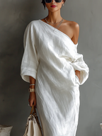 Elise™ | Elegante vestido largo de un solo hombro en blanco