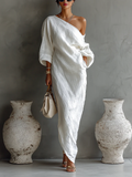 Elise™ | Elegante vestido largo de un solo hombro en blanco