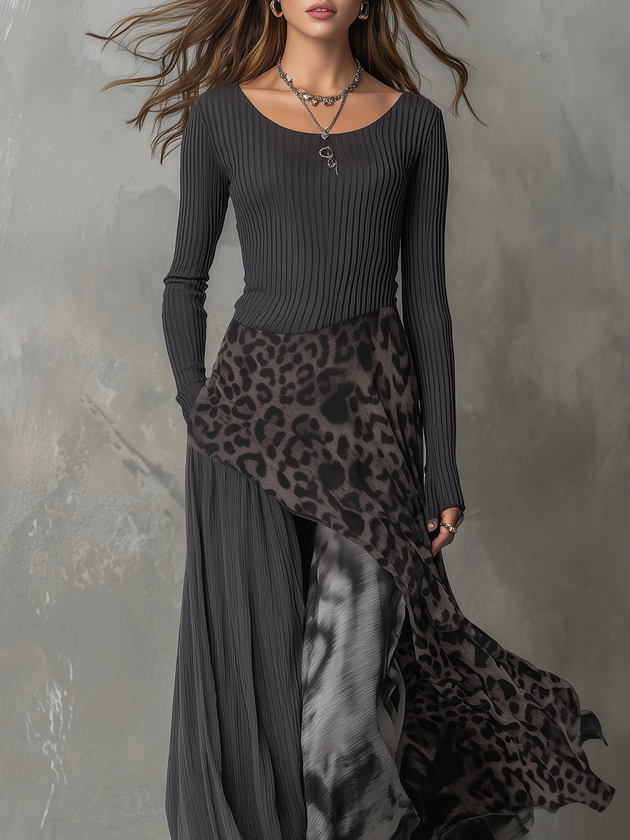 Martina | Vestido largo de estilo bohemio con estampado de leopardo