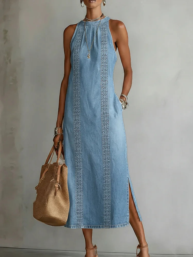 Julia™ | Vestido de denim con encaje de estilo retro