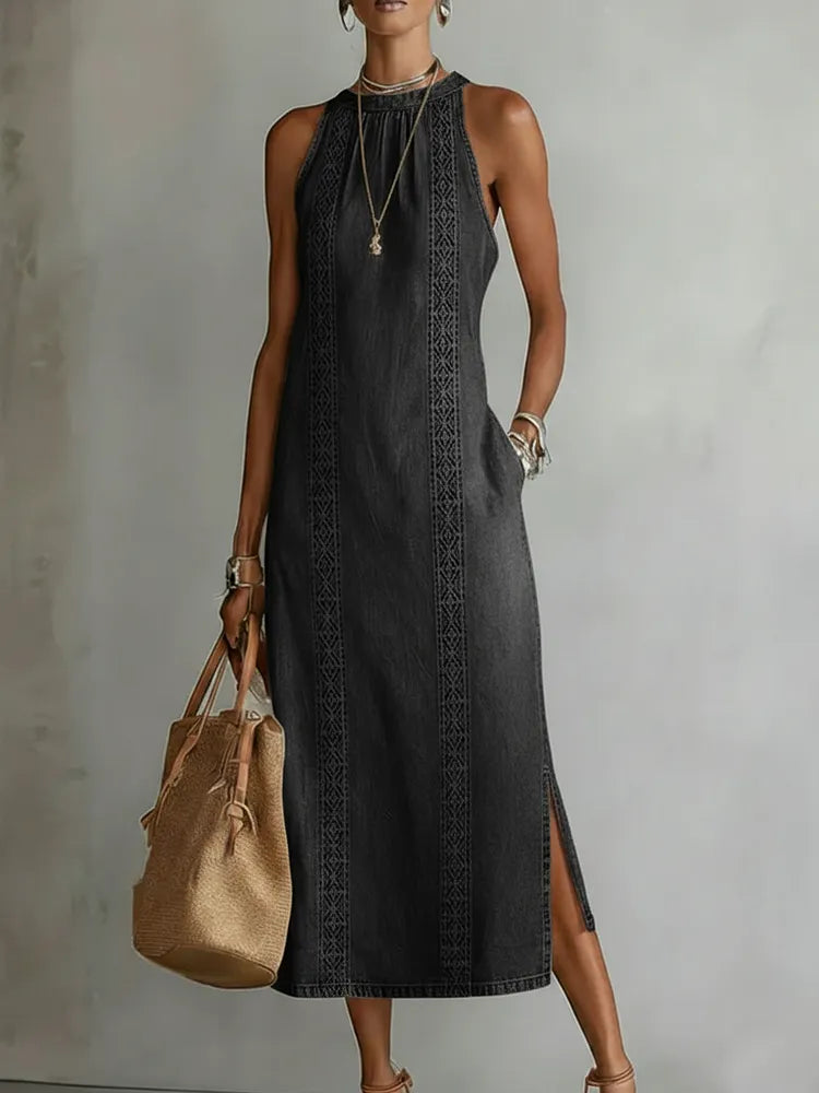 Julia™ | Vestido de denim con encaje de estilo retro