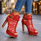 Sandra - Botines de Encaje con Tacón Alto