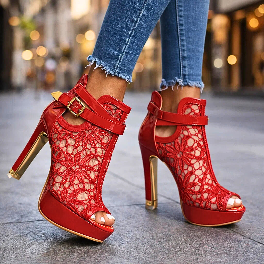 Sandra - Botines de Encaje con Tacón Alto
