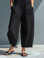 Isabela | Mono minimalista de lino para mujer, sin mangas, cuello alto y botones