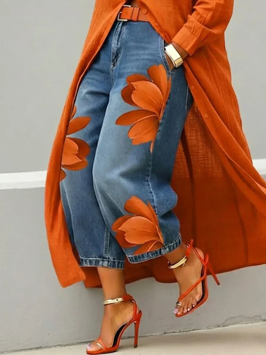 Maud | Conjunto de camisa larga y vaqueros con estampado floral