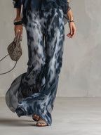 Ludovica – Elegante conjunto de gasa con top de cuello alto y pantalones anchos estampados