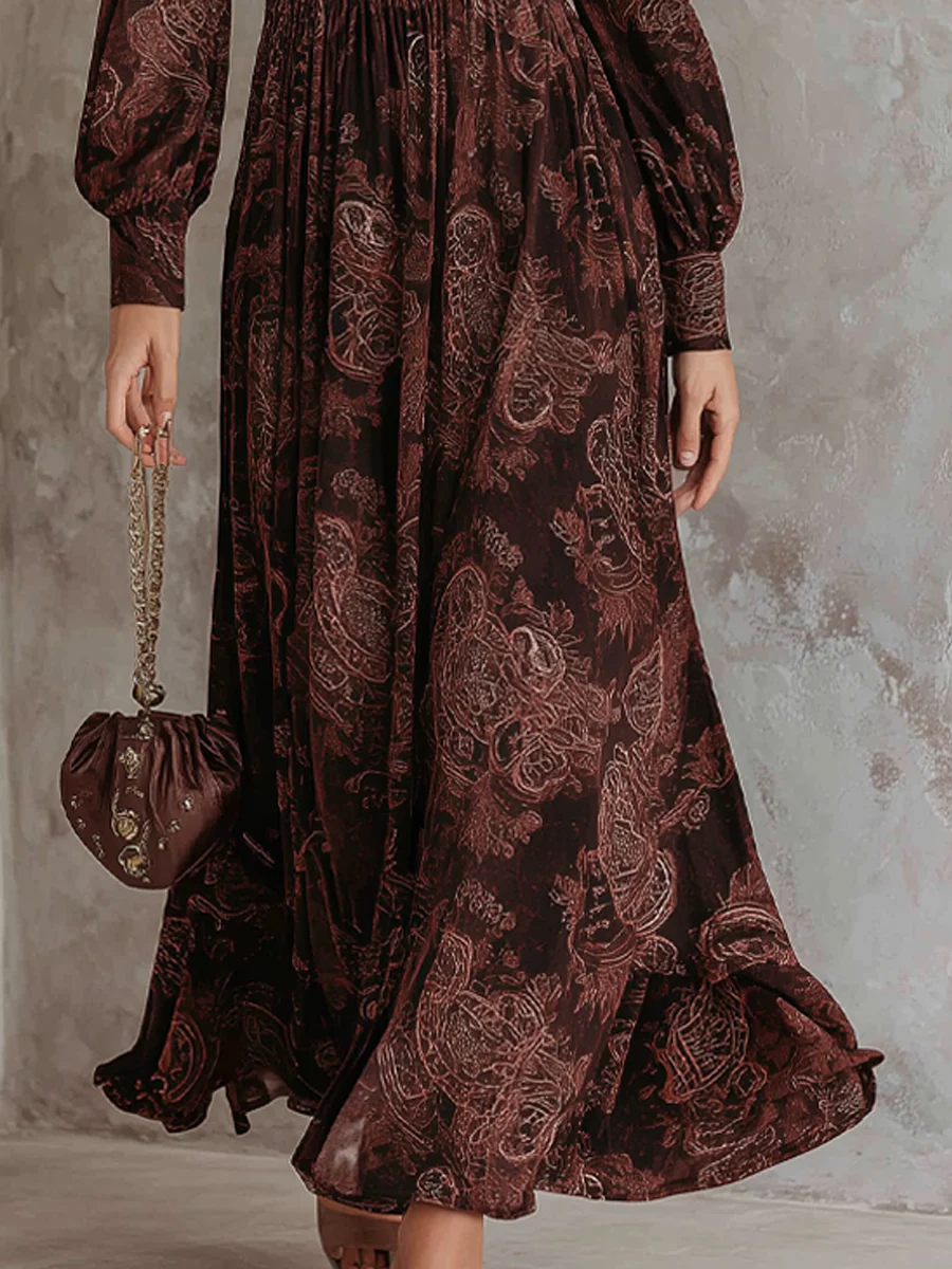 Ariane™ | Vestido largo con estampado de cachemira y cintura entallada