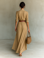 Vestido largo con cuello de solapa y mangas largas