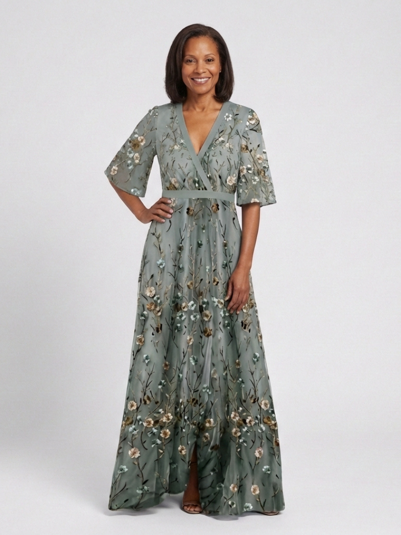 Mélodie | Vestido largo de flores con cuello en V