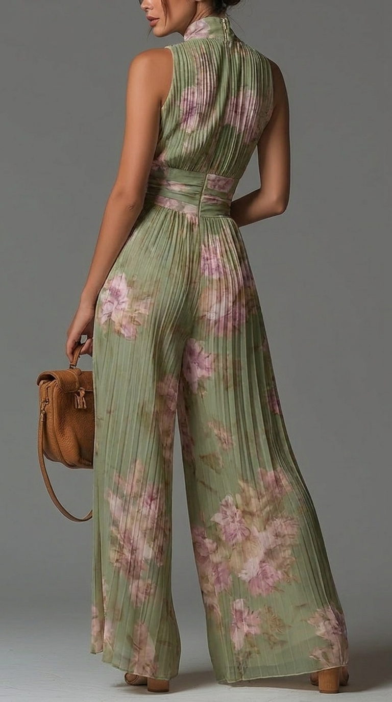 ESSENTIAL – Mono de gasa con estampado floral plisado