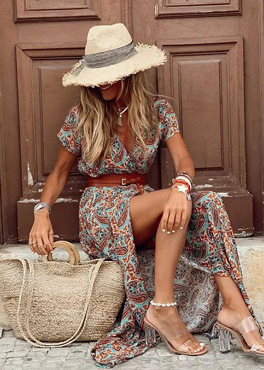 Justine™ | Vestido largo bohemio y vaporoso con cinturón