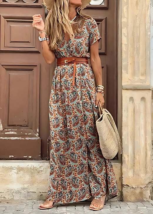 Justine™ | Vestido largo bohemio y vaporoso con cinturón