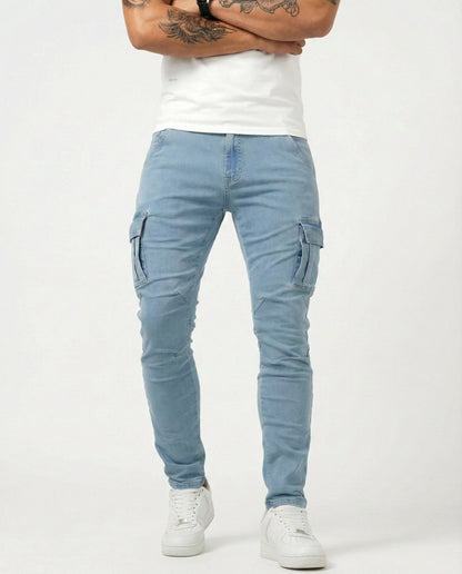 Óscar | Pantalón Cargo Marino Elástico