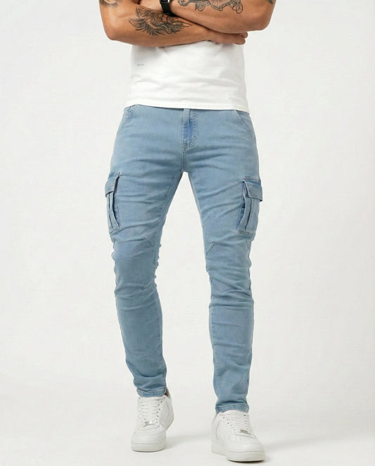 Óscar | Pantalón Cargo Marino Elástico