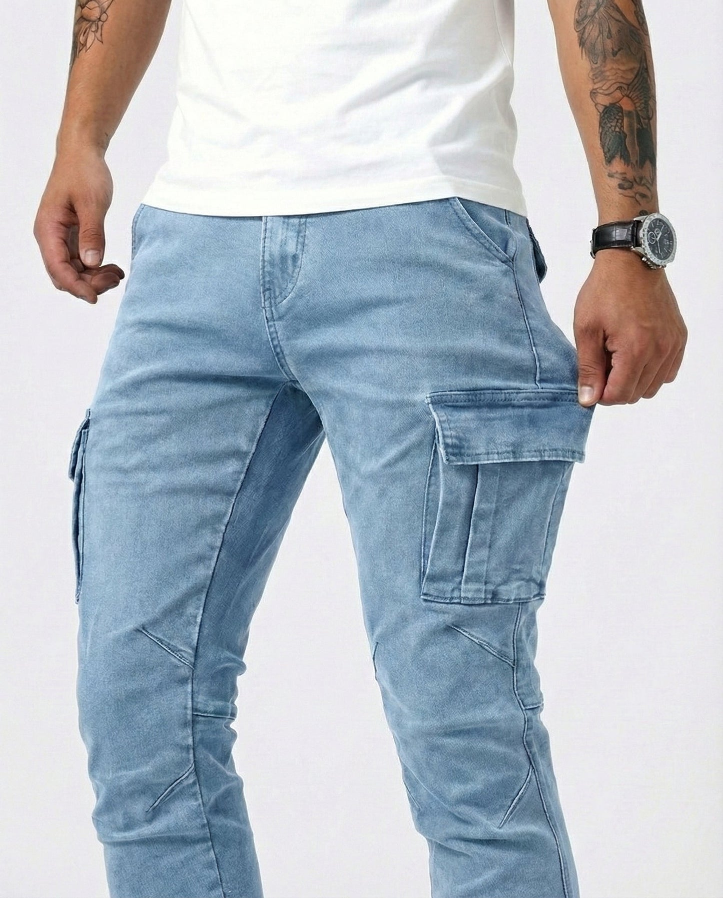 Óscar | Pantalón Cargo Marino Elástico