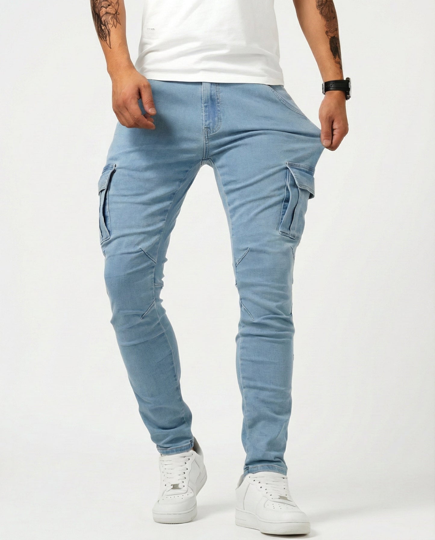 Óscar | Pantalón Cargo Marino Elástico