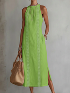 Carmen | Vestido midi de lino con cuello mao