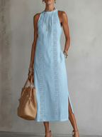 Carmen | Vestido midi de lino con cuello mao