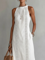 Carmen | Vestido midi de lino con cuello mao