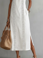 Carmen | Vestido midi de lino con cuello mao