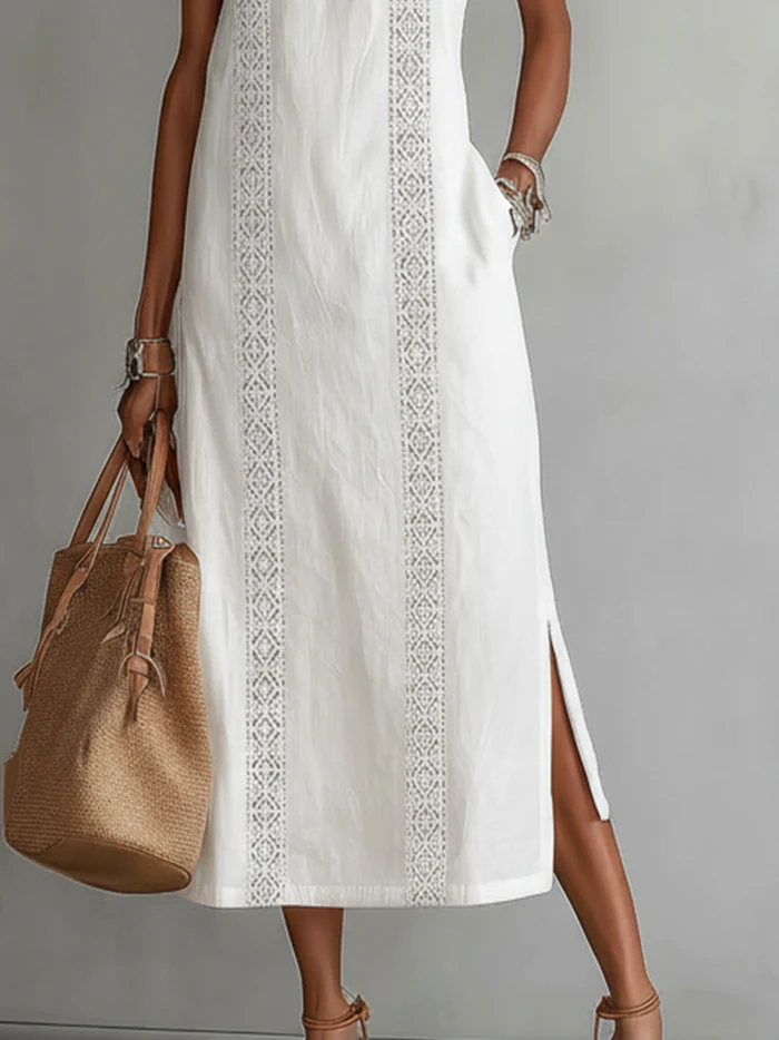 Carmen | Vestido midi de lino con cuello mao