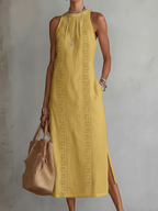Carmen | Vestido midi de lino con cuello mao