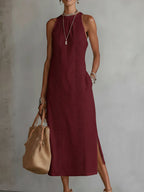 Carmen | Vestido midi de lino con cuello mao