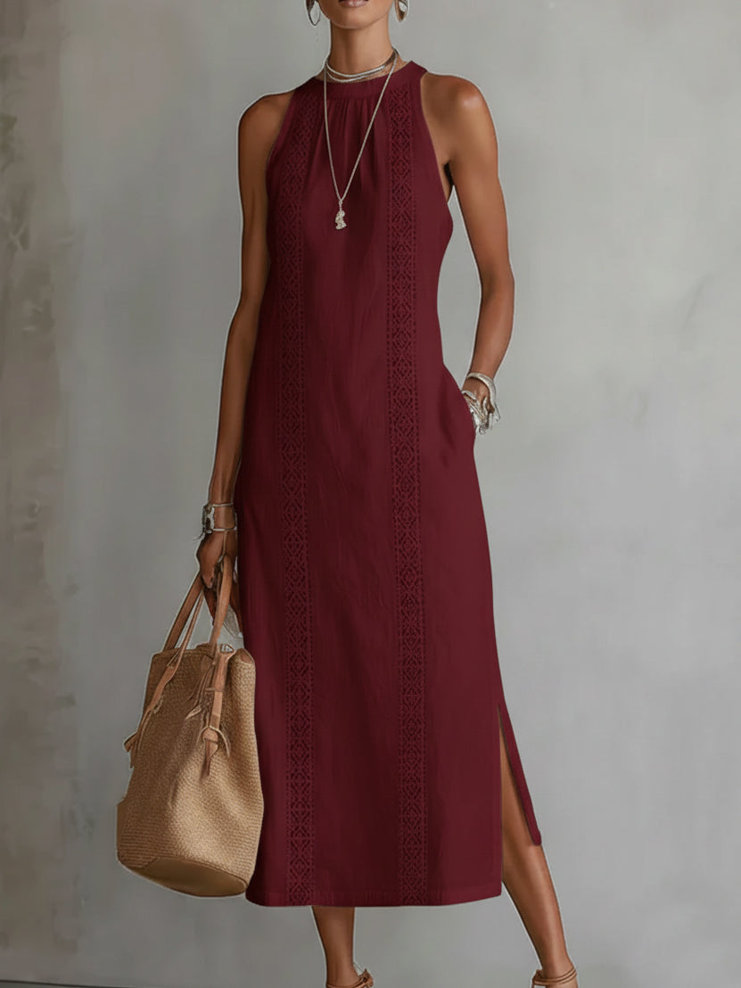 Carmen | Vestido midi de lino con cuello mao