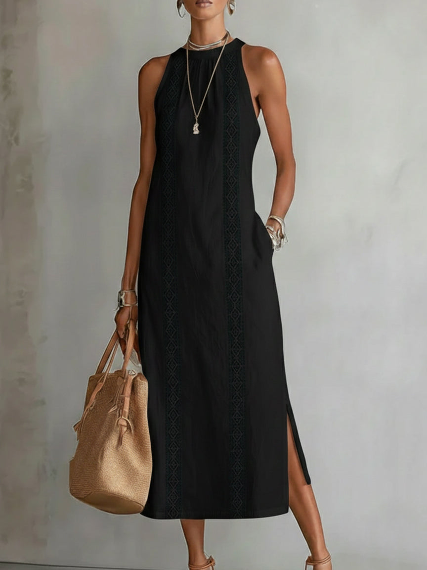 Carmen | Vestido midi de lino con cuello mao