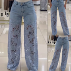 Lola | Pantalón Vaquero de Mujer con Encaje Floral