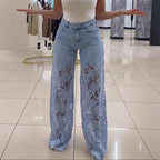 Lola | Pantalón Vaquero de Mujer con Encaje Floral