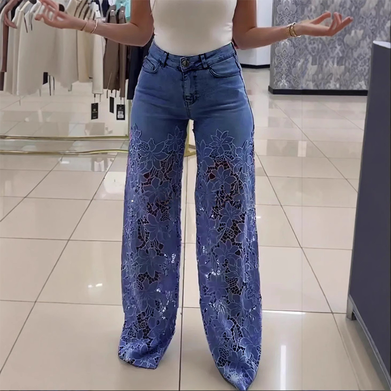 Lola | Pantalón Vaquero de Mujer con Encaje Floral